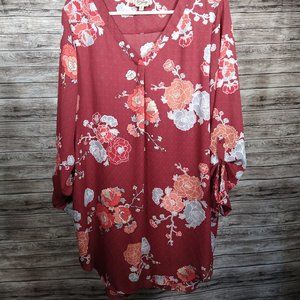 COMO VINTAGE MAROON FLOWER SHIRT DRESS